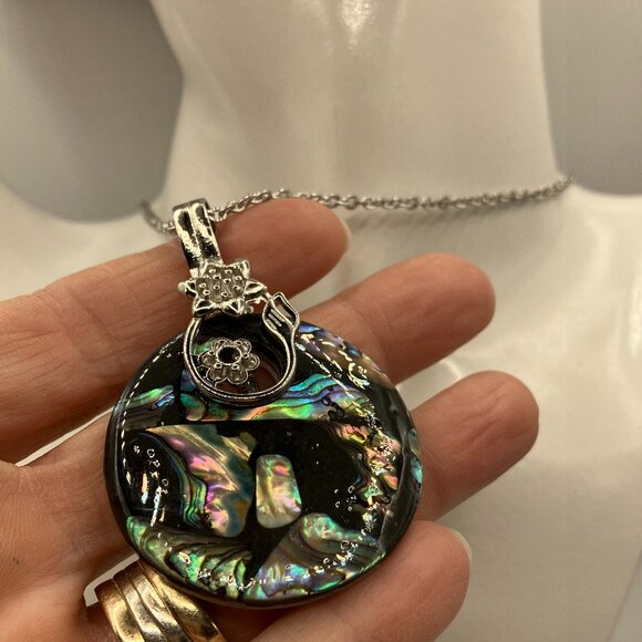 Natural Abalone Shell Paua Shell Large Pendant 18 inch Stainless Steel Chain - Picture 6 of 13